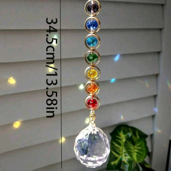 Hanging sun catcher home decor golden multicolor indoor garden diamond art - Picture 3 of 9